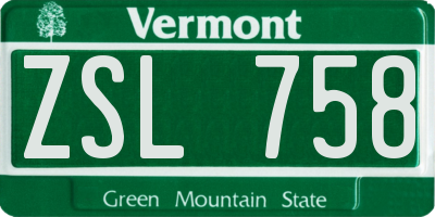 VT license plate ZSL758