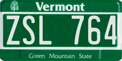 VT license plate ZSL764