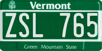 VT license plate ZSL765