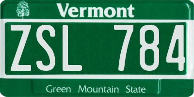 VT license plate ZSL784