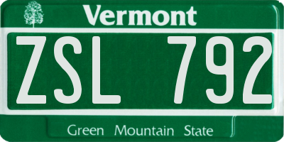 VT license plate ZSL792