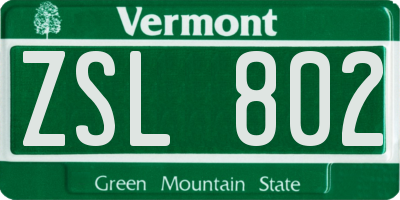 VT license plate ZSL802