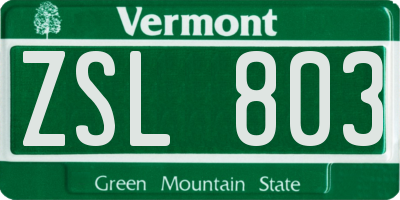 VT license plate ZSL803