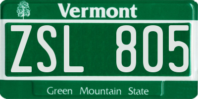 VT license plate ZSL805