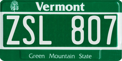 VT license plate ZSL807