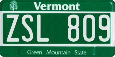 VT license plate ZSL809