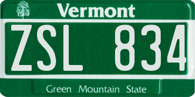 VT license plate ZSL834