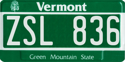 VT license plate ZSL836