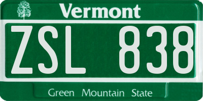 VT license plate ZSL838