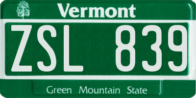 VT license plate ZSL839