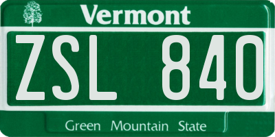 VT license plate ZSL840