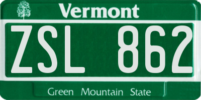 VT license plate ZSL862