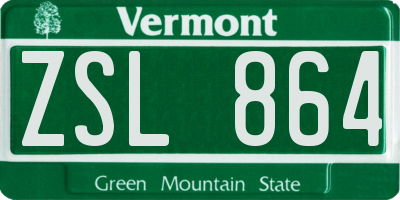 VT license plate ZSL864