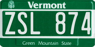 VT license plate ZSL874
