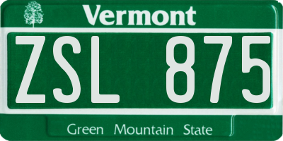 VT license plate ZSL875