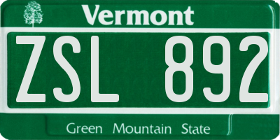 VT license plate ZSL892