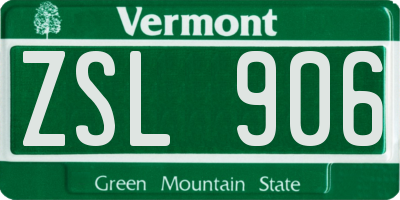VT license plate ZSL906