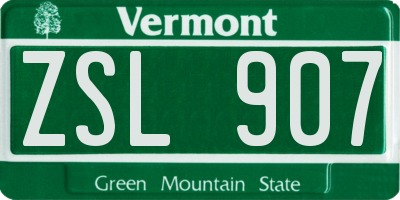 VT license plate ZSL907