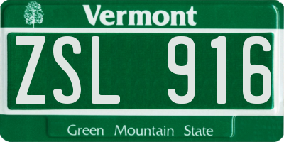 VT license plate ZSL916