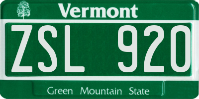 VT license plate ZSL920