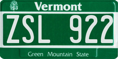 VT license plate ZSL922