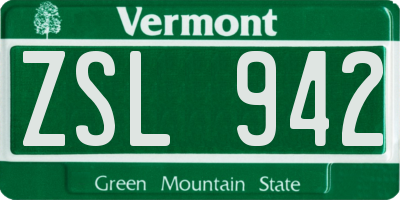 VT license plate ZSL942