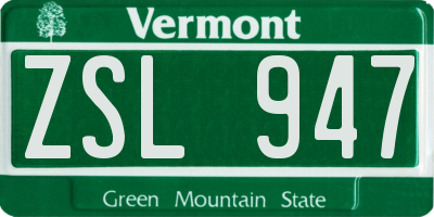 VT license plate ZSL947