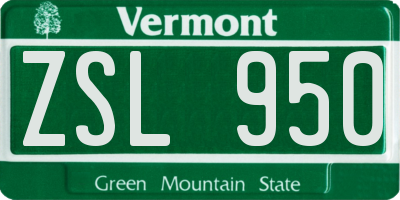 VT license plate ZSL950