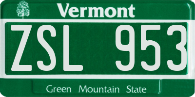 VT license plate ZSL953