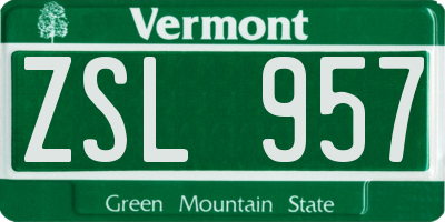 VT license plate ZSL957