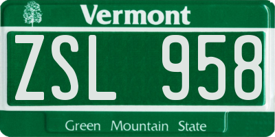 VT license plate ZSL958