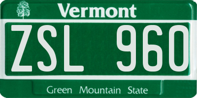 VT license plate ZSL960