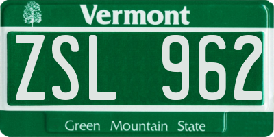 VT license plate ZSL962