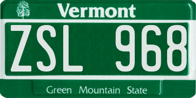 VT license plate ZSL968