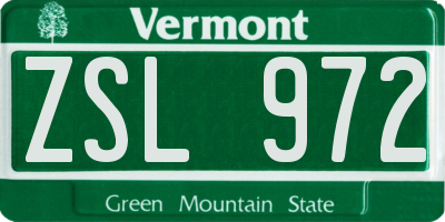 VT license plate ZSL972