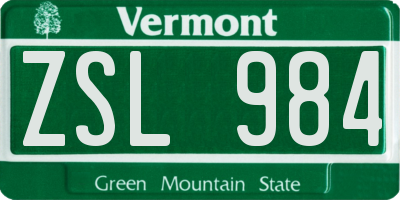 VT license plate ZSL984