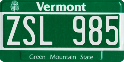 VT license plate ZSL985