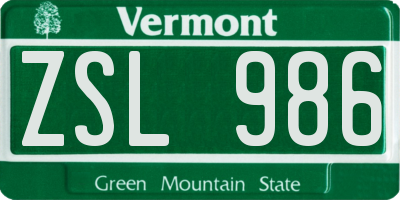 VT license plate ZSL986