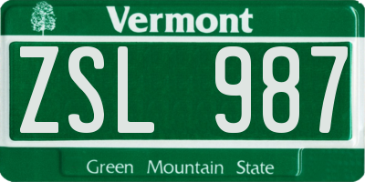 VT license plate ZSL987