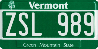 VT license plate ZSL989