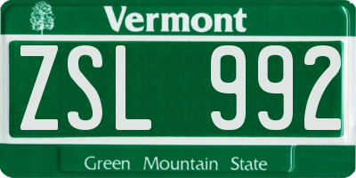 VT license plate ZSL992