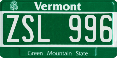 VT license plate ZSL996