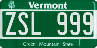 VT license plate ZSL999