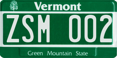 VT license plate ZSM002