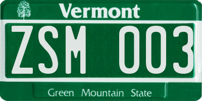 VT license plate ZSM003