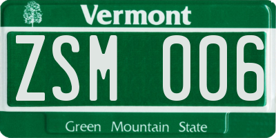 VT license plate ZSM006