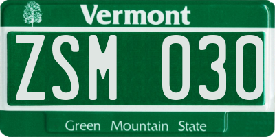 VT license plate ZSM030