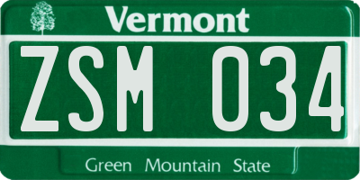VT license plate ZSM034