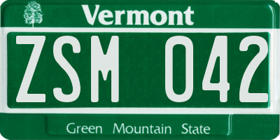 VT license plate ZSM042