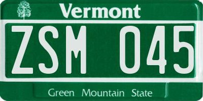 VT license plate ZSM045